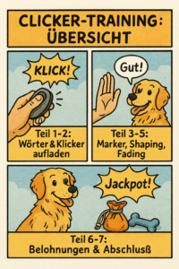 Lerne in sieben Teilen wie du mit deinem Hund trainierst. Ohne Zwang, immer freundlich