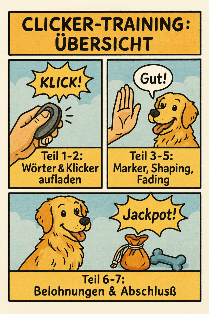 Lerne in sieben Teilen wie du mit deinem Hund trainierst. Ohne Zwang, immer freundlich