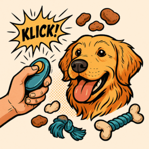 Der Hund lernt: Nach dem Clicker kommt die Belohnung. Alles was der Hund gerne mag kann die Belohnung sein. Spielen, kuscheln, essen und auch liebe Worte. Finde raus was dein Hund gerne mag!