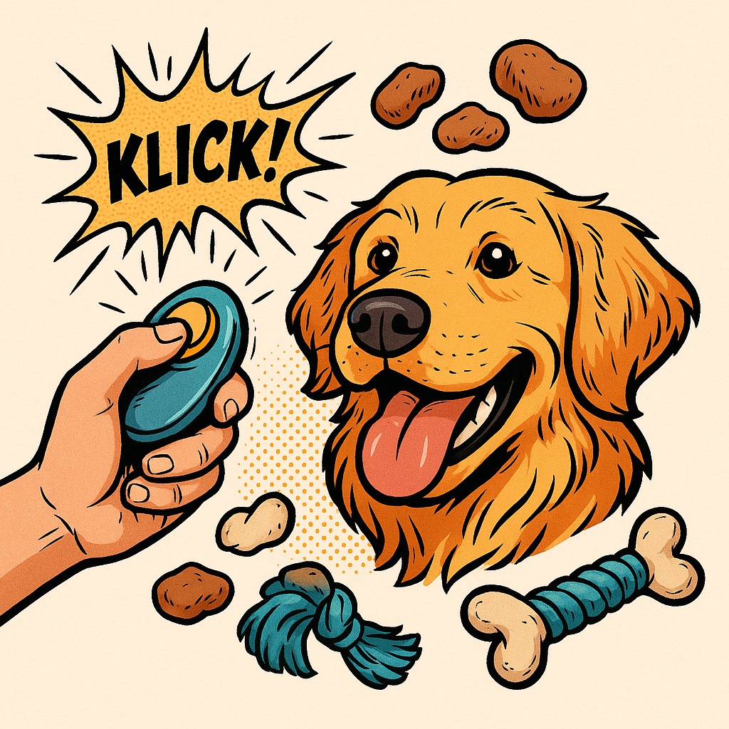 Der Hund lernt: Nach dem Clicker kommt die Belohnung. Alles was der Hund gerne mag kann die Belohnung sein. Spielen, kuscheln, essen und auch liebe Worte. Finde raus was dein Hund gerne mag!